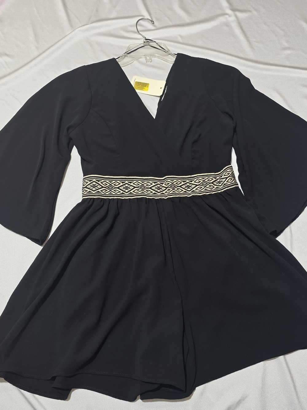 NWT Coveted Clothing Black Wrap Romper with Embroidered Waist, With Lined Shorts